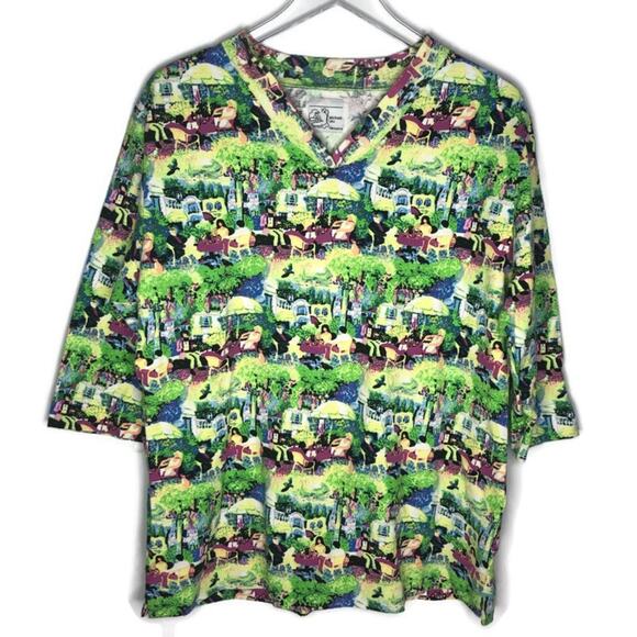 Michael Leu Printed 3/4 Sleeve Top M Oversize Art - Picture 1 of 8